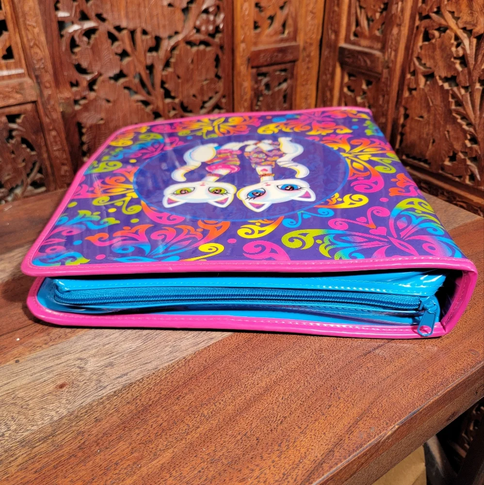 Vintage Y2K Lisa Frank Siamese Cats Roxi & Rollie Zipper 3 Ring Binder, Folders